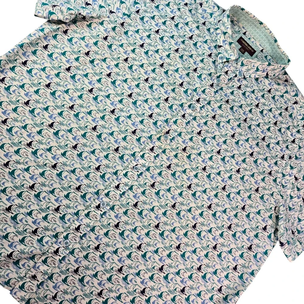 Johnston & Murphy Men's Sz XXXL Sailboat Nautical Print Cotton Button Down Shirt